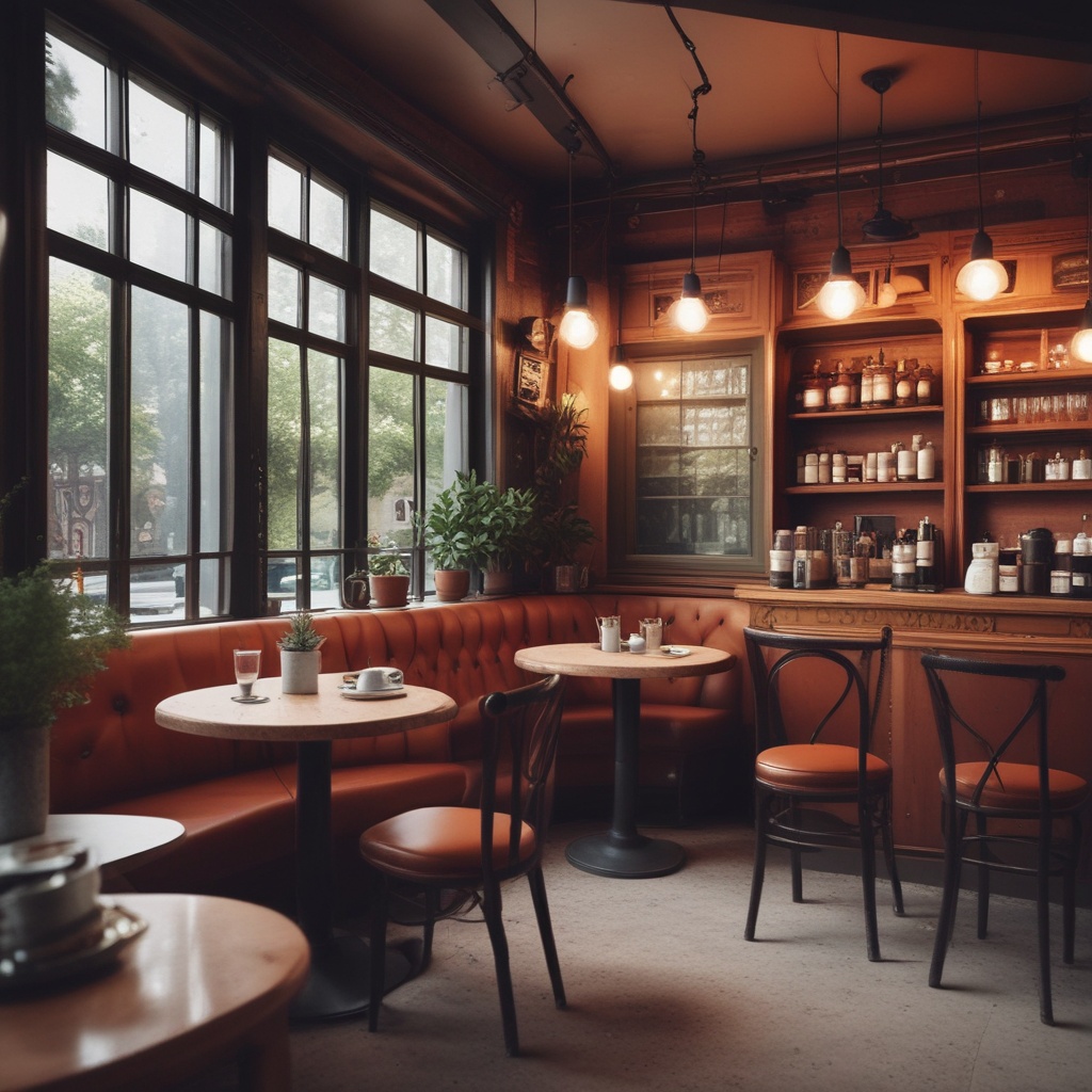Cozy cafe interior with seating